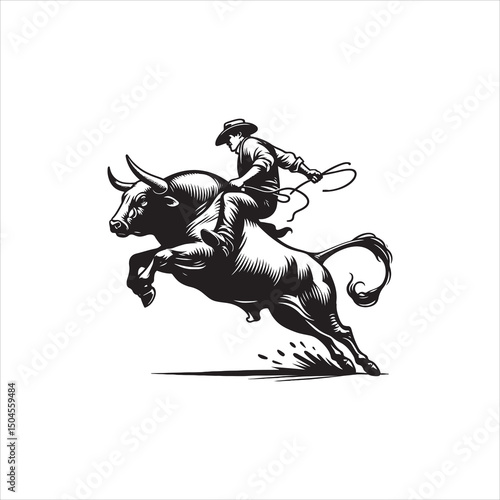 Bull Rodeo Showdown – Cowboy Riding a Bucking Bull in Action

