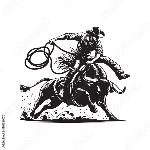 Bull Rodeo Showdown – Cowboy Riding a Bucking Bull in Action


