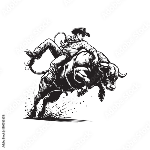 Bull Rodeo Showdown – Cowboy Riding a Bucking Bull in Action

