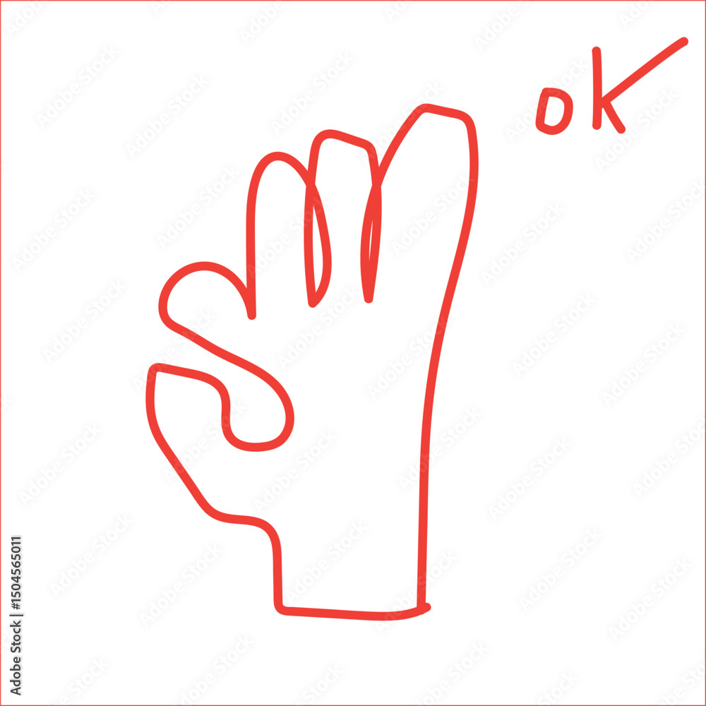 Obraz premium Ok hand gesture simple red line drawing.