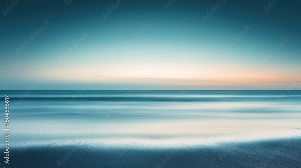 Obraz premium Serene coastal sunrise with smooth ocean waves and tranquil sky