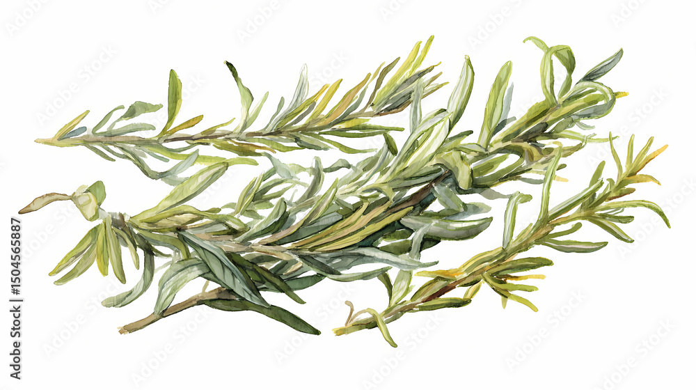 Fototapeta premium Dried Rosemary Sprigs – Aromatic Herb for Culinary and Medicinal Use on White Background