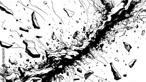 Chaotic abstract engraved background with scattered dynamic linework
