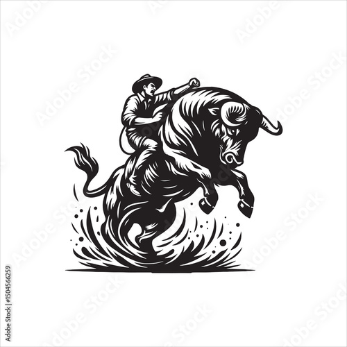 Bull Rodeo Showdown – Cowboy Riding a Bucking Bull in Action

