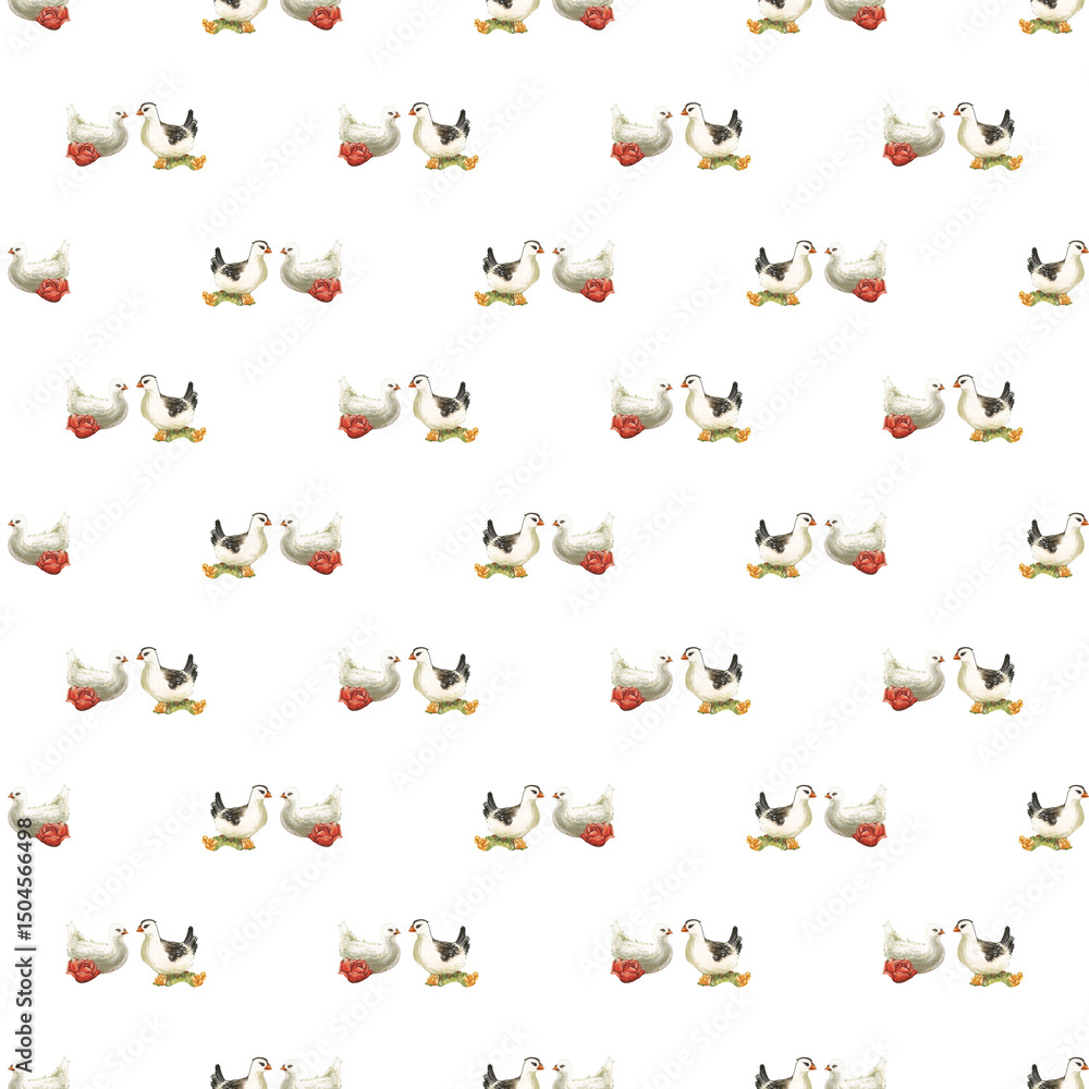 Fototapeta premium cute seamless pattern with two chicken couple on a transparent background, 5000x5000 pxl, spring summer inspo, wallpaper, textile, fabric idea, digital art