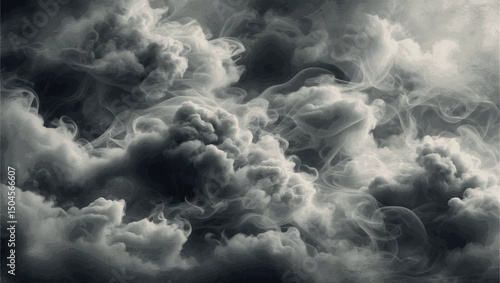 Surreal smoke engraving-style abstract background with vintage cloud texture