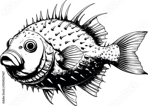 Pufferfish in detailed vintage engraving isolated on white