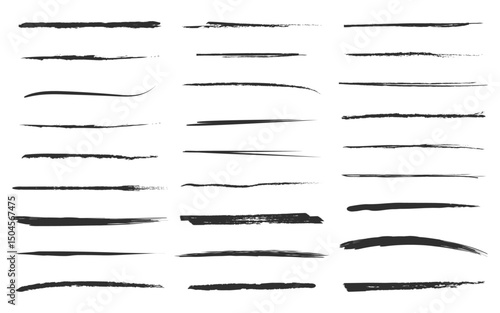 Brush stroke vector set hand drawn underlines strikethrough doodle lines calligraphic ink stroke set isolated on transparent background sketch marker style emphasis ink pen scribble art