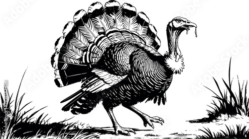 Enraged turkey engraving vector isolated on white background