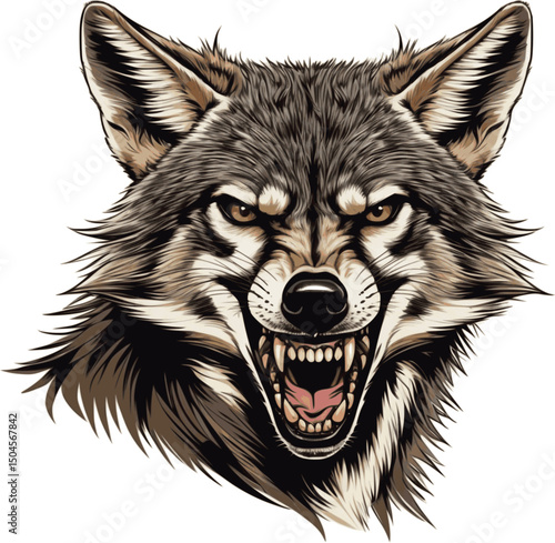 Rabid jackal illustration in vector engraving style isolated