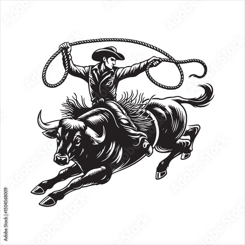 Bull Rodeo Showdown – Cowboy Riding a Bucking Bull in Action

