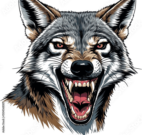 Rabid jackal illustration in vector engraving style isolated