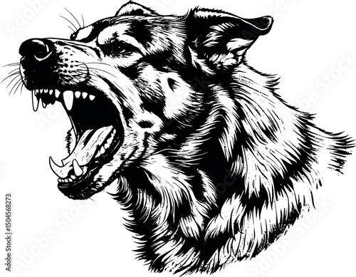 Mad wild dog in rage engraving-style vector on white