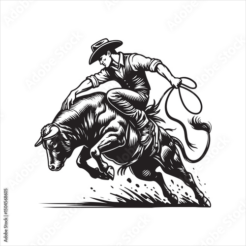 Bull Rodeo Showdown – Cowboy Riding a Bucking Bull in Action

