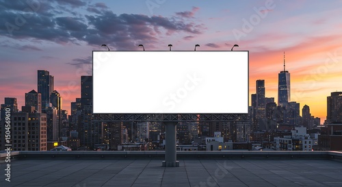 Blank Billboard Mockup Urban Skyline Sunset Advertising Space