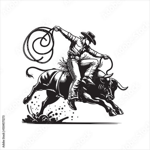 Bull Rodeo Showdown – Cowboy Riding a Bucking Bull in Action

