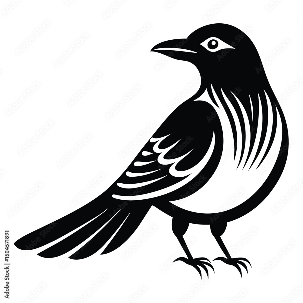 Fototapeta premium Bird icon, silhouette, black and white logo on white background