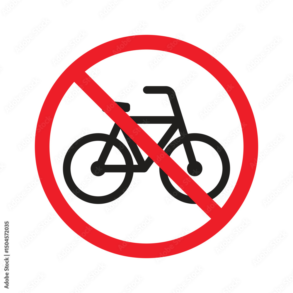 No bicycle sign. Red prohibition symbol. Stop bicycle. No bicycle, no parking. Bicycle symbol prohibited. Warning and information symbol icon for the general public. No bicycle sign. Red prohibition symbol. Stop bicycle. No bicycle, no parking. Bicycle symbol prohibited. Warning and information symbol icon for the general public.