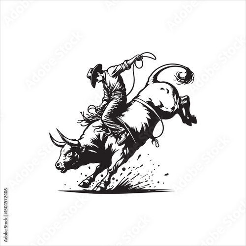 Bull Rodeo Showdown – Cowboy Riding a Bucking Bull in Action

