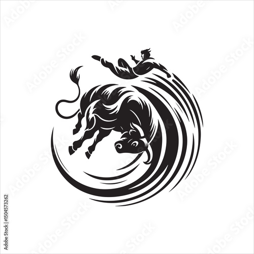 Bull Rodeo Showdown – Cowboy Riding a Bucking Bull in Action

