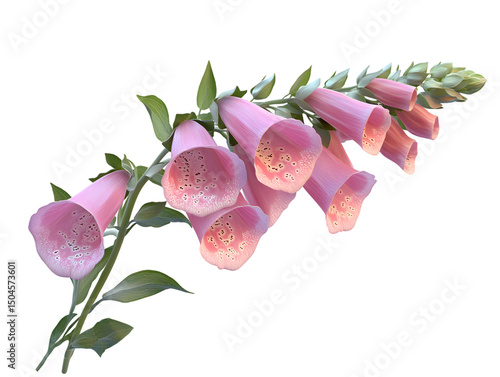 Isolated Pink Foxglove Flowers with Detailed Interior on Transparent Background
