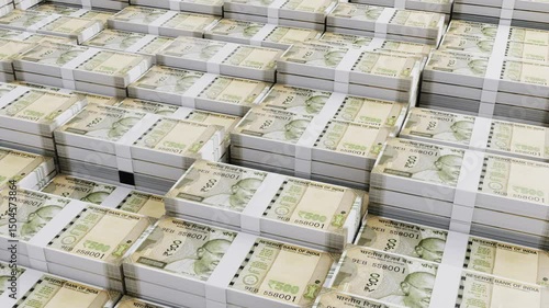 India 500 Rupee Banknotes Camera Movement in Slow Motion. Realistic 3D Animation of india Money, 4K Resolution Currency Stack stock video