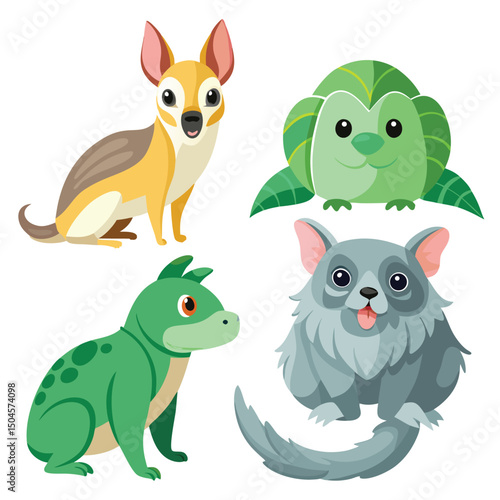 Adorable cartoon animals collection featuring a dog dragon hedgehog and chinchilla characters