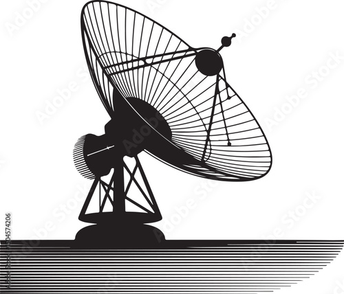 Black and white illustration of a satellite dish
