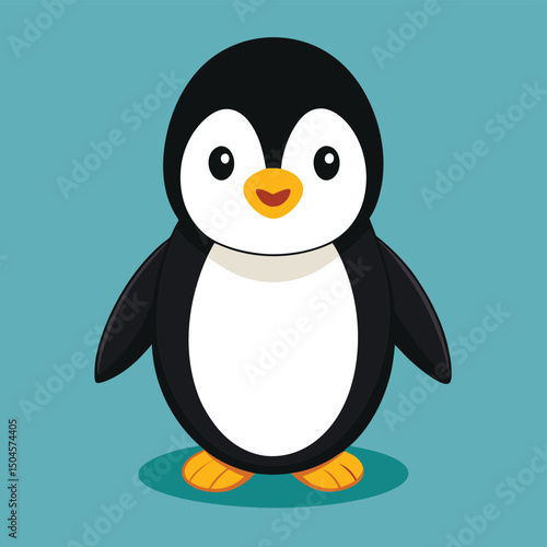 Adorable cartoon penguin illustration on a teal background perfect for children's designs