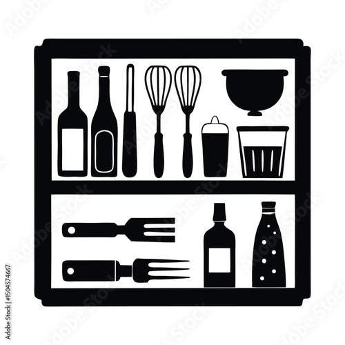 Essential kitchen tools silhouette vector clipart