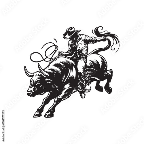 Bull Rodeo Showdown – Cowboy Riding a Bucking Bull in Action

