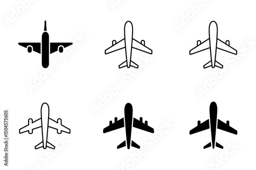 Collection of six stylized airplane icons