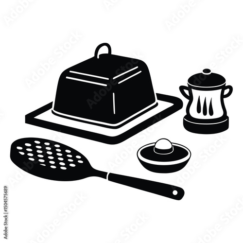 Essential kitchen tools silhouette vector clipart