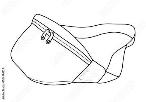 Vector linear illustration of a belt bag. Fashionable and practical summer accessory, perfect for travel, festivals and everyday outfits. Isolated on white background.