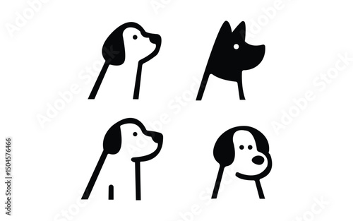 Vector cartoon illustration set of dog silhouettes