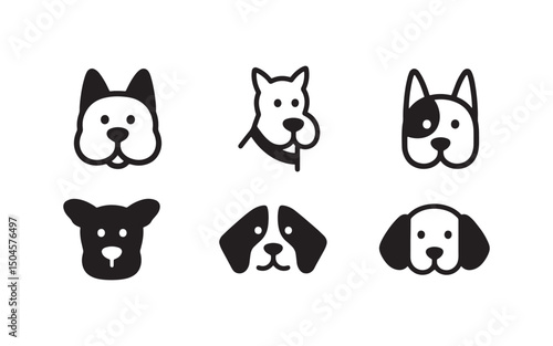 Animal cartoon vector icons set with cute dog