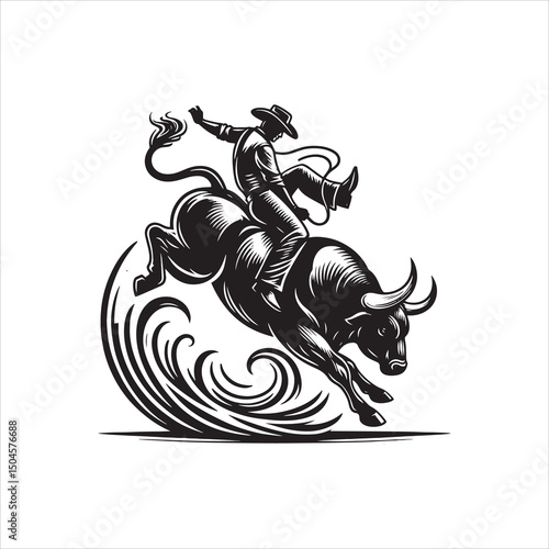 Bull Rodeo Showdown – Cowboy Riding a Bucking Bull in Action

