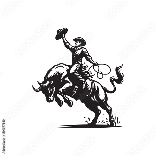 Bull Rodeo Showdown – Cowboy Riding a Bucking Bull in Action

