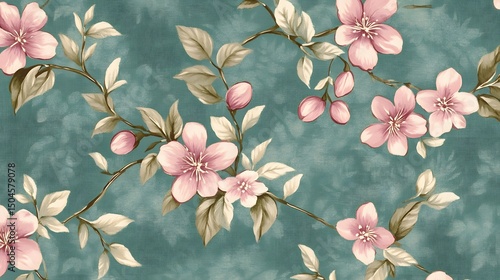 Seamless Pink Blossom Floral Pattern Textile Design