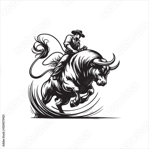 Bull Rodeo Showdown – Cowboy Riding a Bucking Bull in Action

