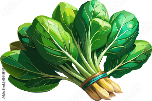 Bunch of fresh spinach close up. Green raw spinach, A fresh spinach bunch isolated on a white background 