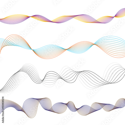 A set lines wave line of colored Abstract wavy stripes wave background wave shaped modern concept on white background. Design element for science technology vector background 
