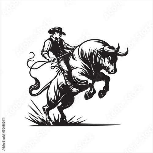 Bull Rodeo Showdown – Cowboy Riding a Bucking Bull in Action

