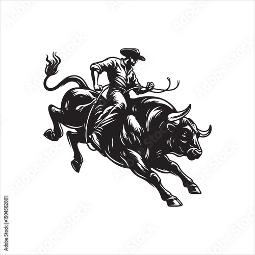 Bull Rodeo Showdown – Cowboy Riding a Bucking Bull in Action

