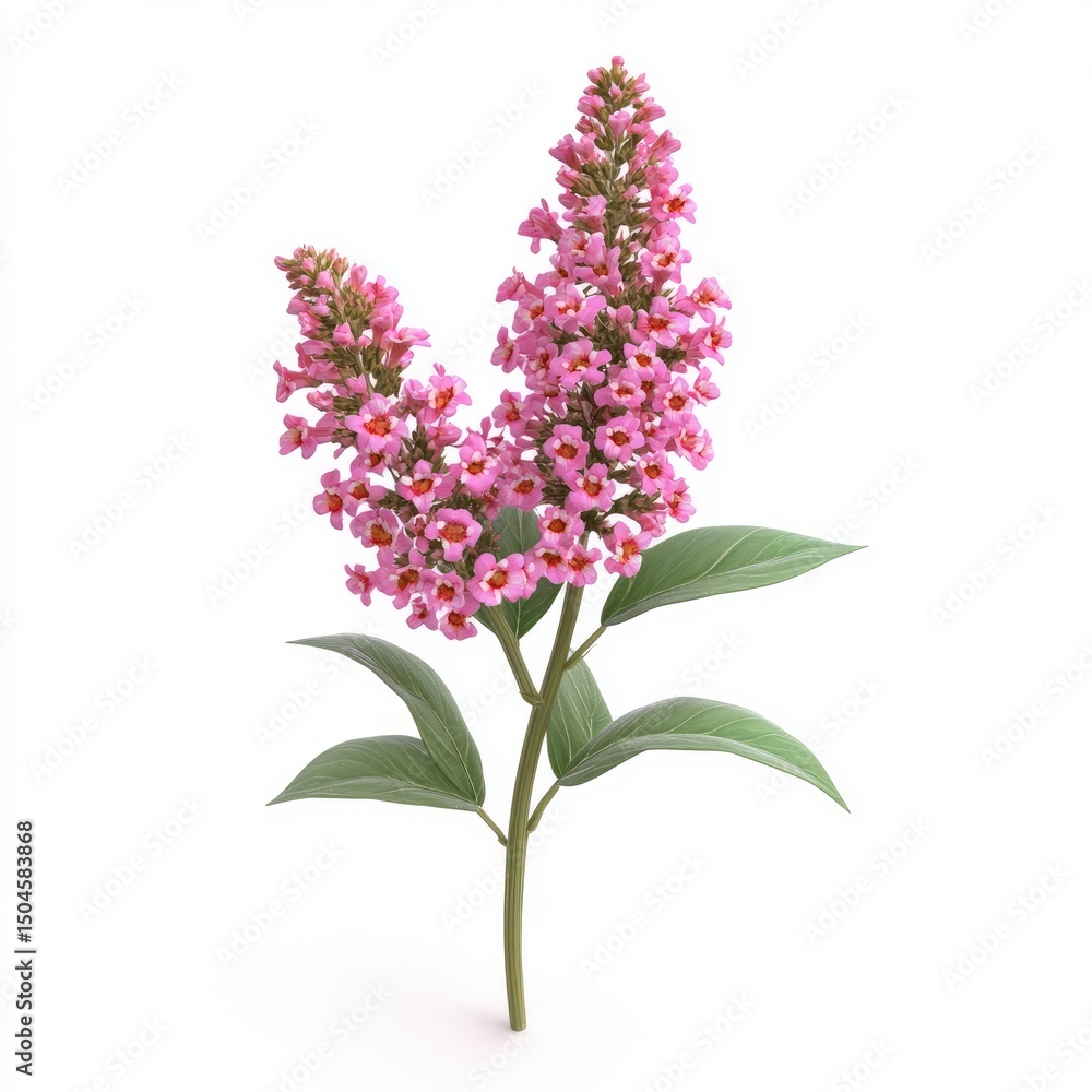 Fototapeta premium Two sprigs of vibrant pink blossoms, detailed close-up.