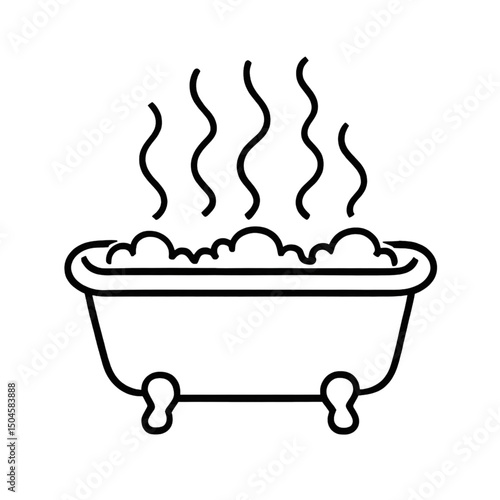 Hot Bubble Bath Tub Icon with Steam Line Drawing