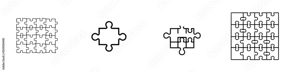 Vector illustration of puzzle pieces arranged in various configurations and styles for creative design purposes Vector illustration of puzzle pieces arranged in various configurations and styles for creative design purposes