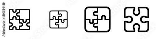 Variety of puzzle pieces icons representing completion and problem-solving in a modern and minimalist style