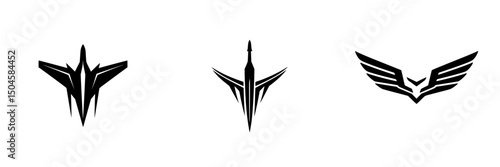 Vector illustration icons showcasing stylized aircraft and wing designs suitable for branding and graphic projects in aviation sectors