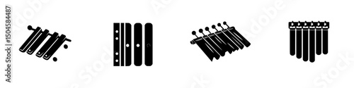 Various musical instrument icons in black and white illustrating percussion instruments like marimba and xylophone for creative projects